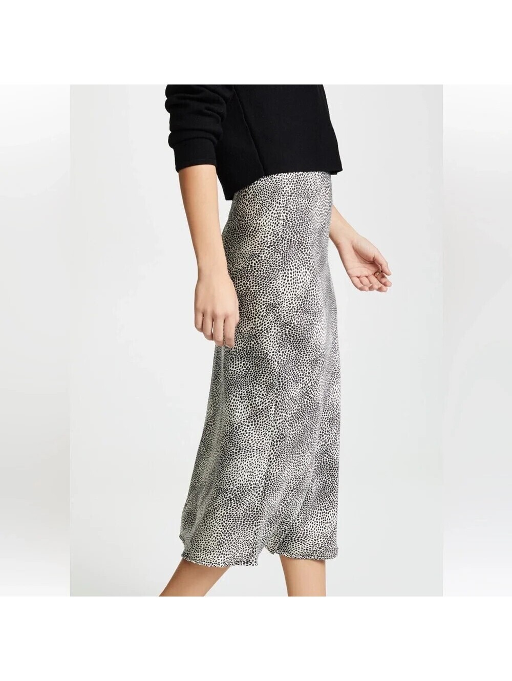 re:named Leopard Animal Print Satin Midi Skirt Size S Black White